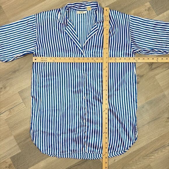 Victoria’s Secret Vintage Striped Satin Sleep Shirt White Blue Small Button Up - Picture 9 of 10